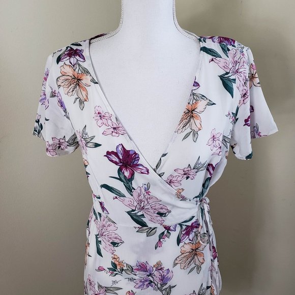 Real Clothing Summer Floral Wrap Dress White Small - Picture 2 of 11